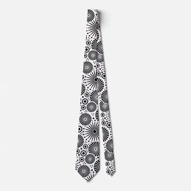 Modern Black White Geometric Flowers Starburst Neck Tie (Front)