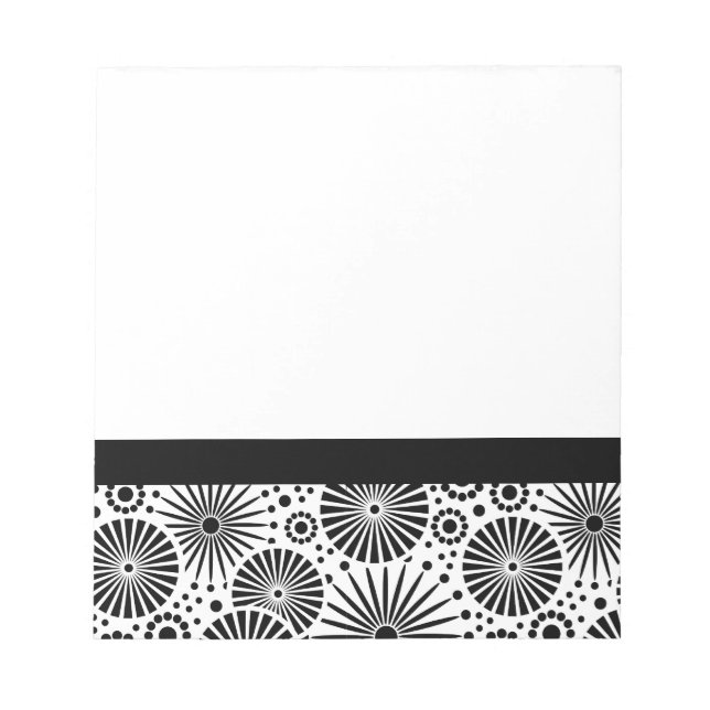 Modern Black White Geometric Flowers Starburst  Notepad (Front)