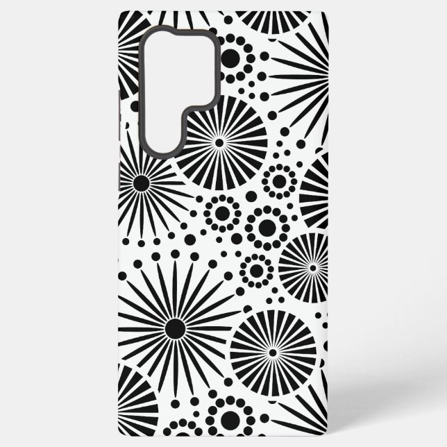 Modern Black White Geometric Flowers Starburst  Samsung Galaxy Case (Back)