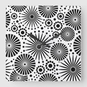 Modern Black White Geometric Flowers Starburst Square Wall Clock