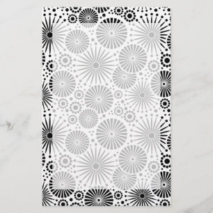Modern Black White Geometric Flowers Starburst Stationery