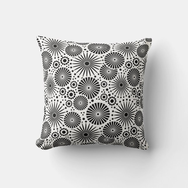 Modern Black White Geometric Flowers Starburst Throw Pillow (Front)