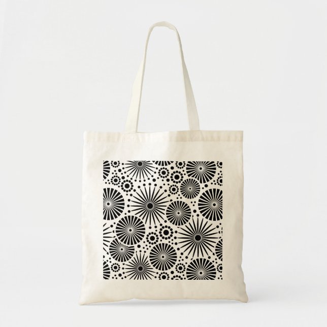 Modern Black White Geometric Flowers Starburst Tote Bag (Front)