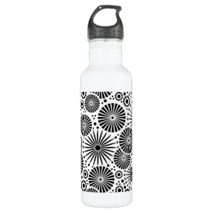 Modern Black White Geometric Flowers Starburst Water Bottle
