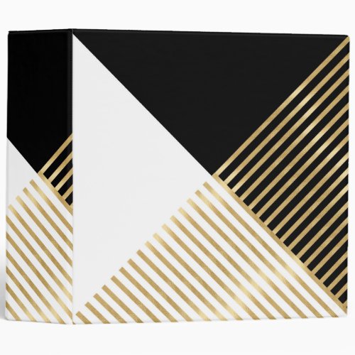 Modern Black White Geometric Gold Stripes 3 Ring Binder