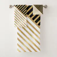 Modern Black And White Striped Bath Towel Set, Zazzle