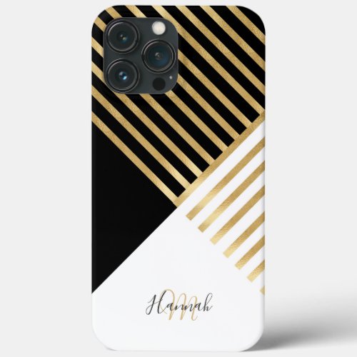 Modern Black White Geometric Gold Stripes iPhone 13 Pro Max Case