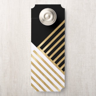 Modern Black White Geometric Gold Stripes Door Hanger