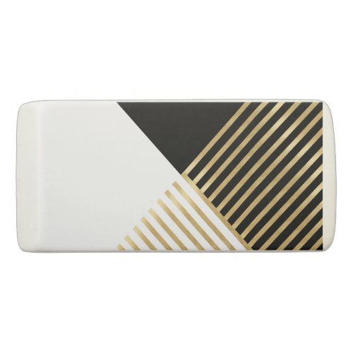 Modern Black White Geometric Gold Stripes Eraser