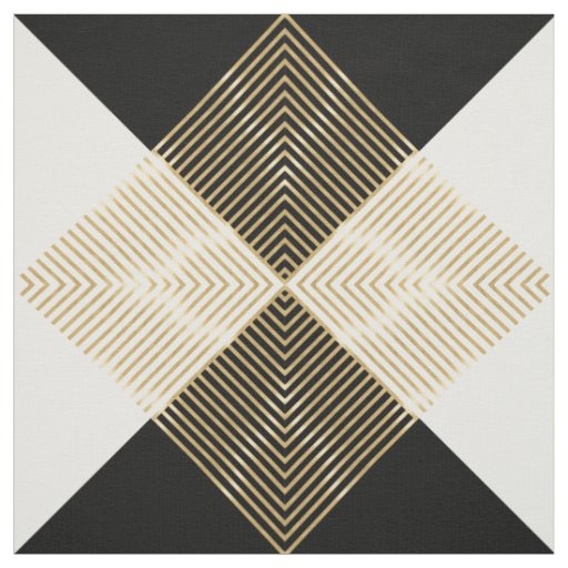 Modern Black White Geometric Gold Stripes Fabric