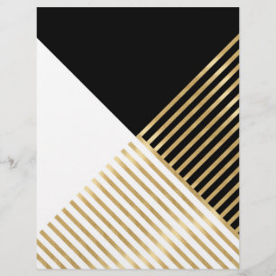 Modern Black White Geometric Gold Stripes Letterhead