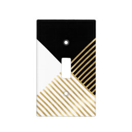 Modern Black White Geometric Gold Stripes Light Switch Cover