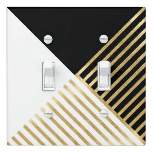 Modern Black White Geometric Gold Stripes Light Switch Cover