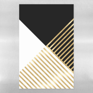 Modern Black White Geometric Gold Stripes Magnetic Dry Erase Sheet