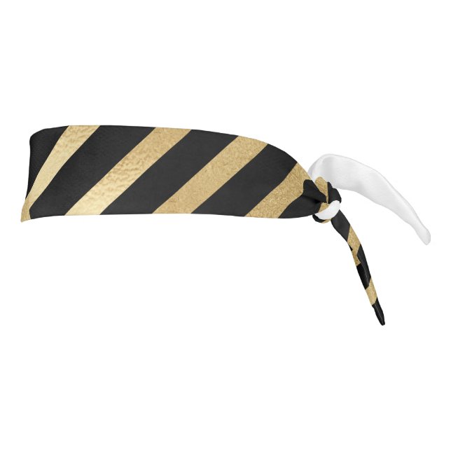 Modern Black White Geometric Gold Stripes Tie Headband (Rotate 90)