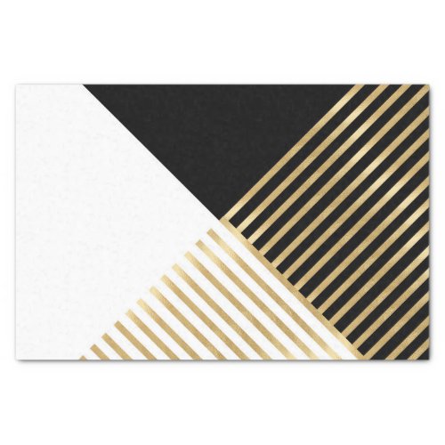 Modern Black White Geometric Gold Stripes Tissue Paper
