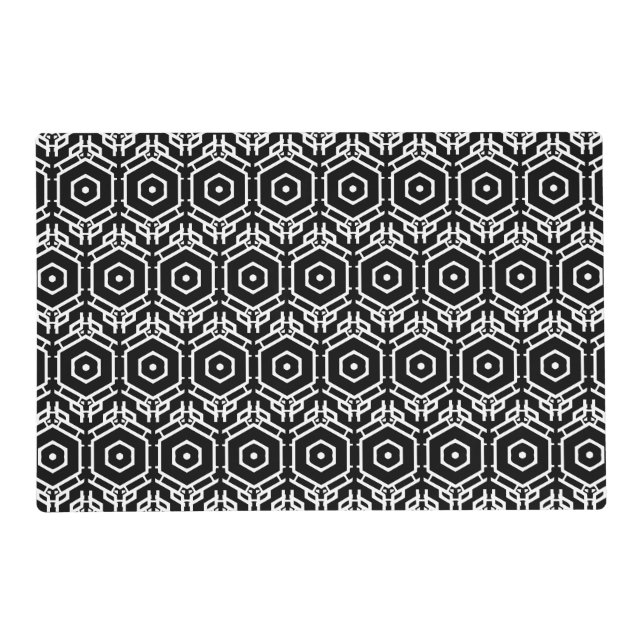 Modern black & white geometric graphic pattern placemat (Back)