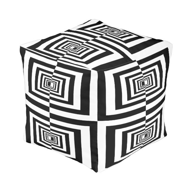 Modern Black & White Geometric Pattern Pouf (Angled Front)
