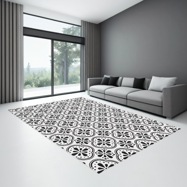 Modern Black White Geometric Pattern Rug (Insitu (Indoor 3))