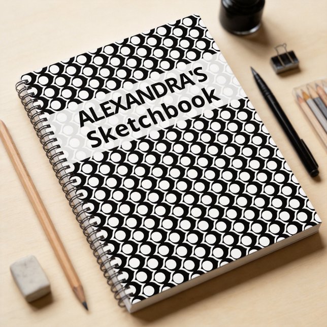 Modern Black White Geometric Sketchbook Notebook (Creator Uploaded)