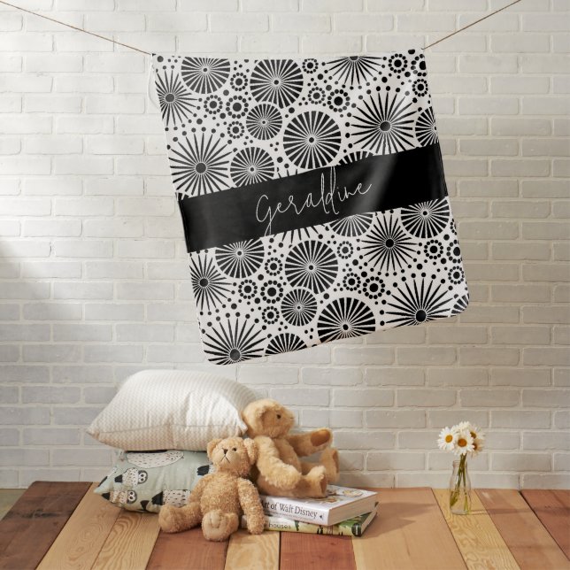 Modern black white geometric starburst Name  Baby Blanket (In Situ)