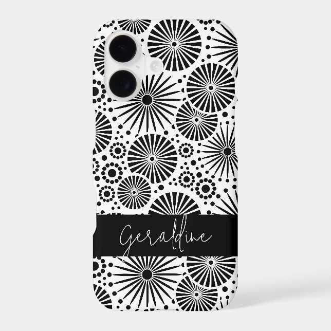 Modern black white geometric starburst Name  Case-Mate iPhone Case (Back)