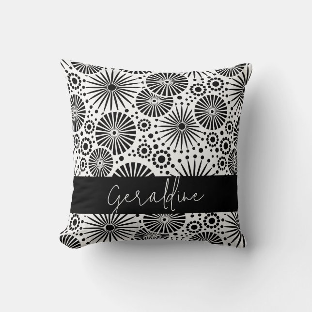 Modern black white geometric starburst Name  Throw Pillow (Front)