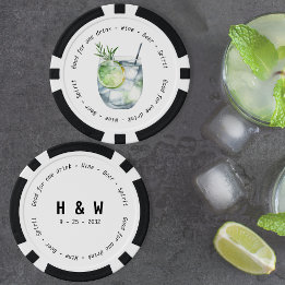 Modern Black White Gin Tonic Drink Voucher Wedding Poker Chips