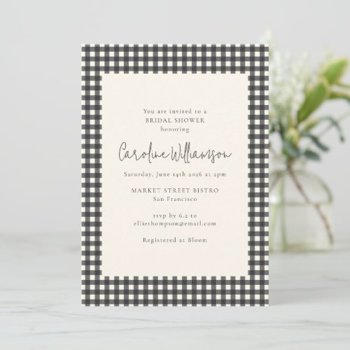 Modern Black White Gingham Plaid Bridal Shower Invitation