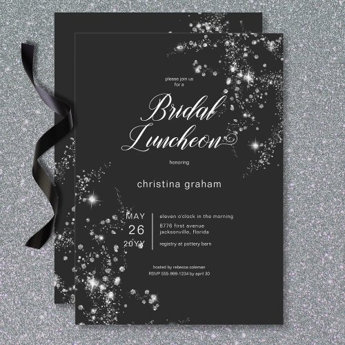 Modern Black  White Glam Diamonds Bridal Luncheon Invitation