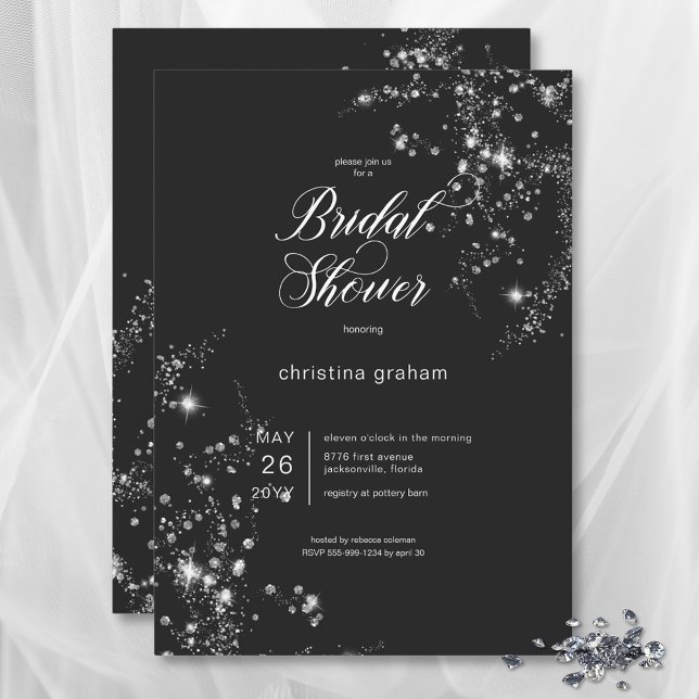 Modern Black & White Glam Diamonds Bridal Shower Invitation (Modern Black & White Glam Diamonds Bridal Shower Invitation)