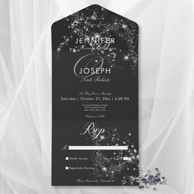 Modern Black & White Glam Diamonds No Dinner All In One Invitation (Modern Black & White Glam Diamonds No Dinner All In One Invitation)