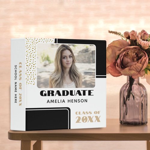 Modern Black White Glitter Graduate Photo Album 3 Ring Binder