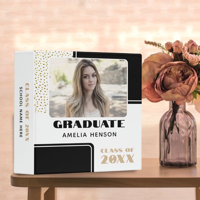Modern Black White Glitter Graduate Photo Album 3 Ring Binder (Creator Uploaded)