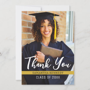 Modern Black White Gold 2025 Graduation Photo  Thank You Card
