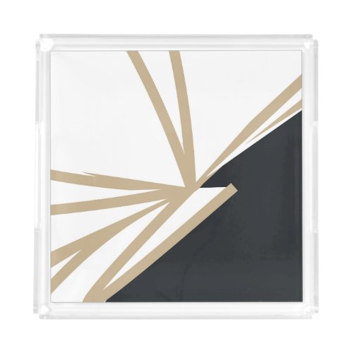 Modern Black White Gold Abstract Acrylic Tray