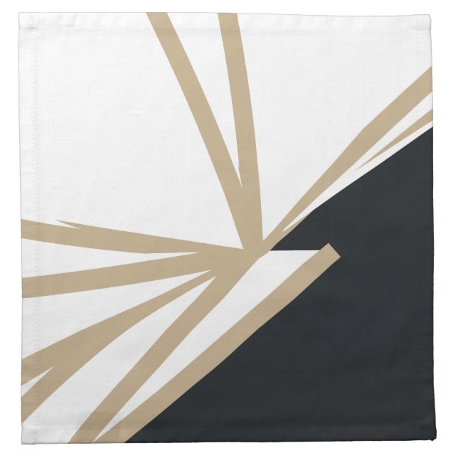 Modern Black White Gold Abstract Cloth Napkin (Front)