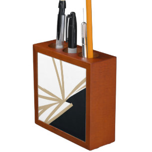 Modern Black White Gold Abstract Desk Organizer
