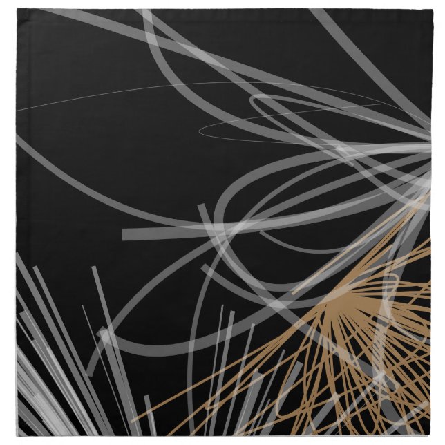 Modern Black White & Gold Abstract Ribbons Cloth Napkin (Front)