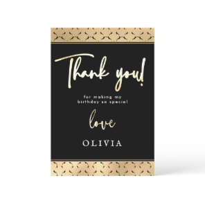 Modern Black White Gold Birthday Party "Thank you" Thank You Card