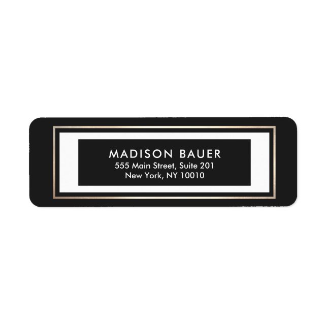 Modern Black White Gold Border Label (Front)