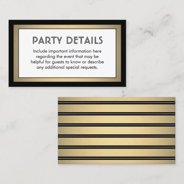Modern Black, White & Gold Faux Foil Details Enclosure Card (Front/Back)