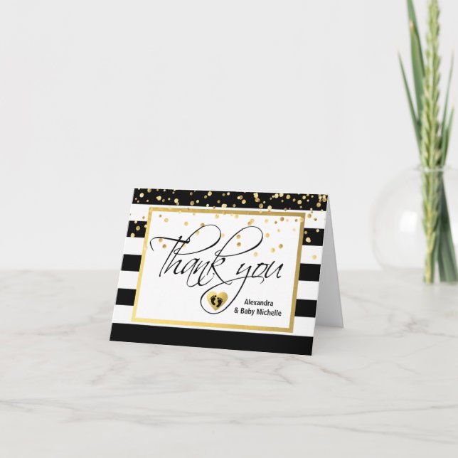 Modern Black White Gold Foil BABY SHOWER Thank You (Front)