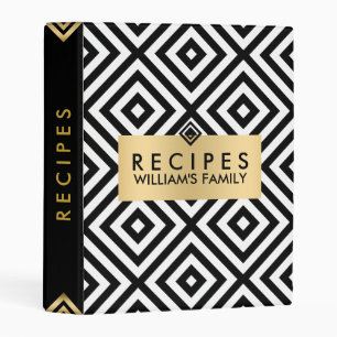 Modern Black White & Gold Geometric Pattern Mini Binder