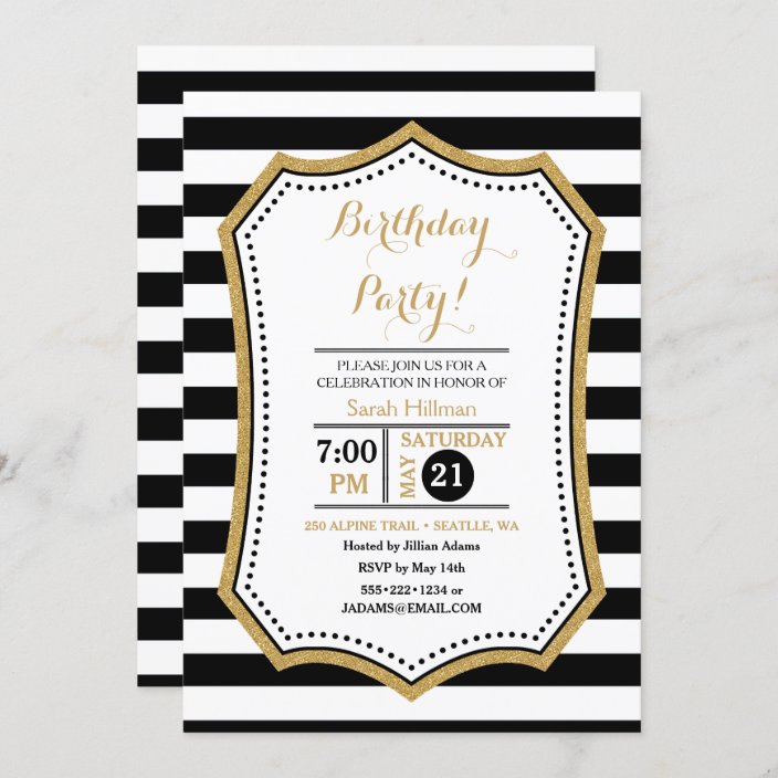 Modern Black White Gold Glitter Invitation | Zazzle.com