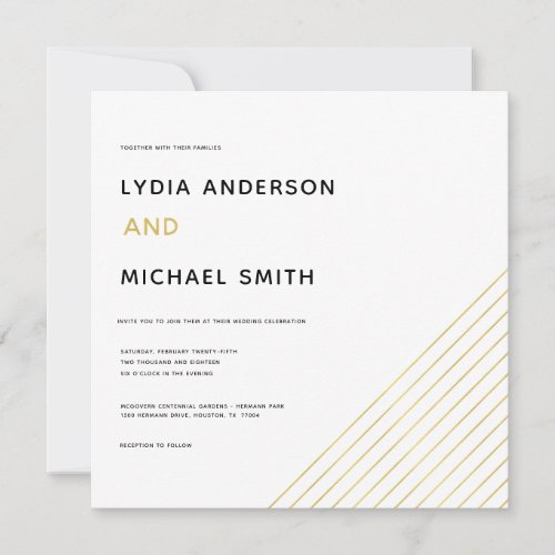 Modern Black  White Gold Lines Wedding Invitation