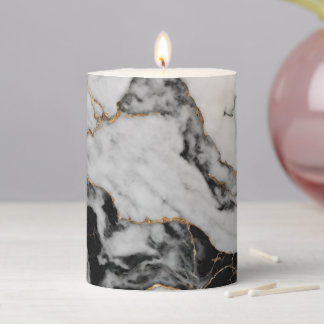 Modern Black White Gold Marble Pillar Candle
