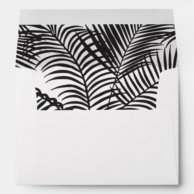 Modern Black White Gold Palm Trees Wedding Envelope