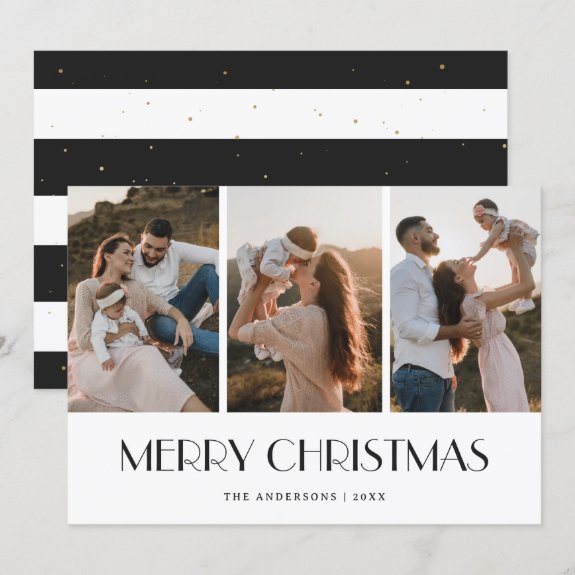 Modern Black White Gold Photo Collage Christmas
