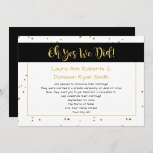 Modern Black White Gold Sparkles Reception Only Invitation